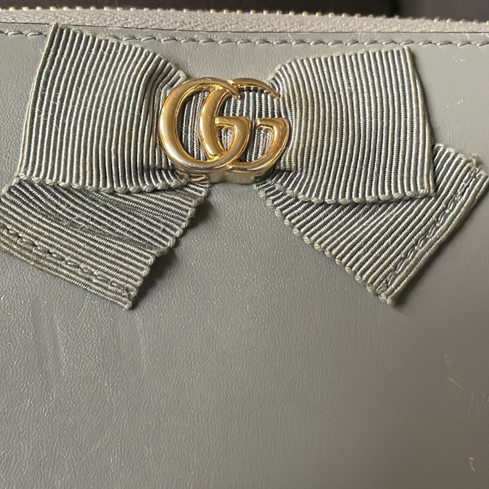 Authentic GUCCI gray bow wallet zippy wallet Gucci logo wallet - Picture 2 of 7